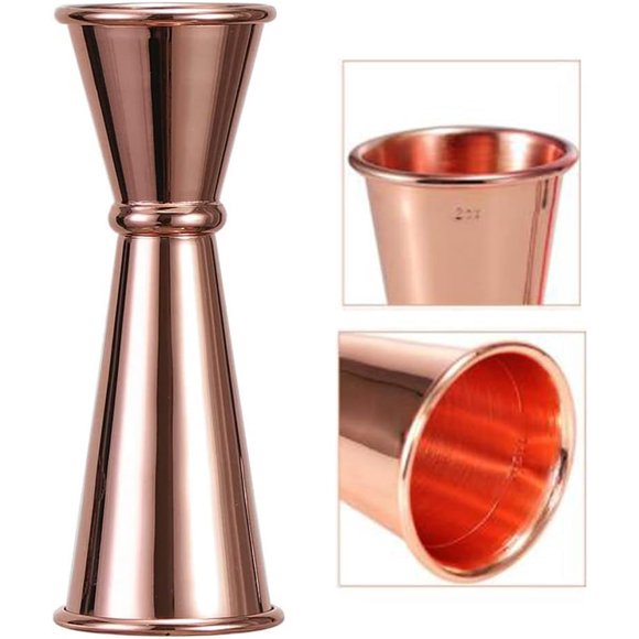 Angzhili Double Cocktail Jigger with Measures Scale Inside,1oz/2 oz Stainless Steel Bar Jiggers Cocktail Shaker Measuring Cup for Bar Home Bartender Party Wine Drink (Rose Gold)