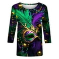 thumbnail image 5 of Byworldtasic Womens 3/4 Sleeve Tops Carnival Fashion Round Neck Mardi Gras Printed Blouse Pullover T-shirt, 5 of 5