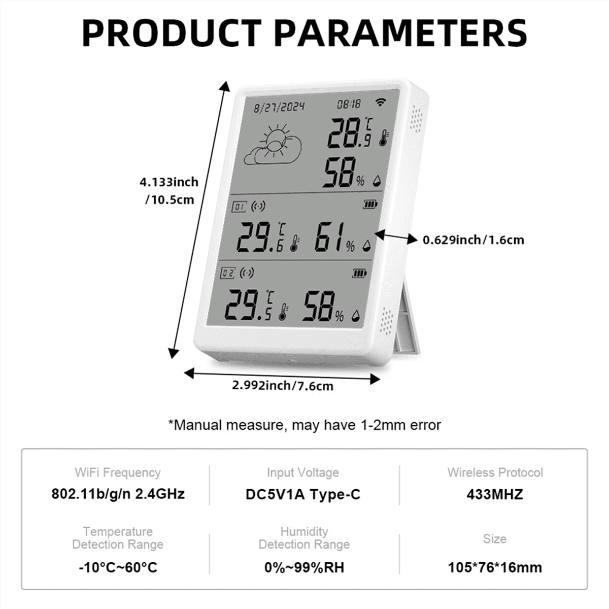 WiFi Smart Temperature Humidity Monitor with Sensor APP Remote Control Digital Temperature Humidity Sensor Voice Control