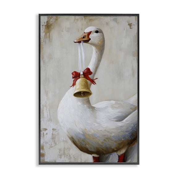 Festive Jingle Goose Black Framed Giclee Art, design by Petal Prints Design
