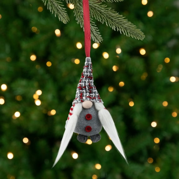 Northlight Santa's Helper Gnome with Plaid Hat Christmas Ornament - 6" - Gray and Red