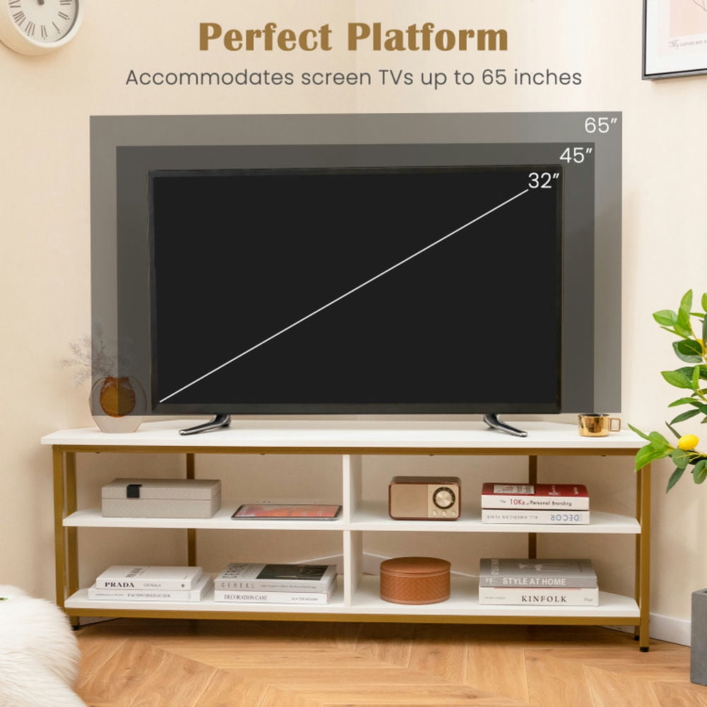 Finihen TV Stand, Entertainment Center, 3-Tier Corner TV Stand for TVs up to 65 Inches with Charging Station, for Living Room, White