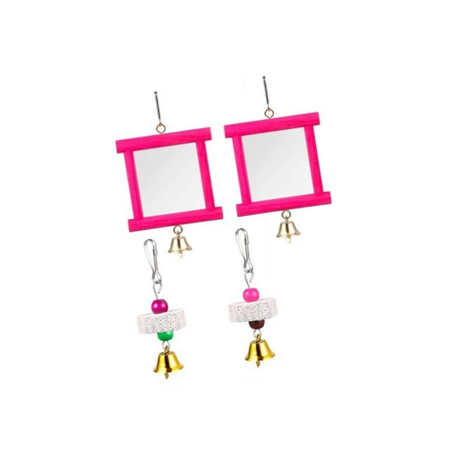 S SERENABLE 2Pcs Chicken Mirror Toys Budgie Coops Chewing Parakeets Hanging Swing Mirror Red