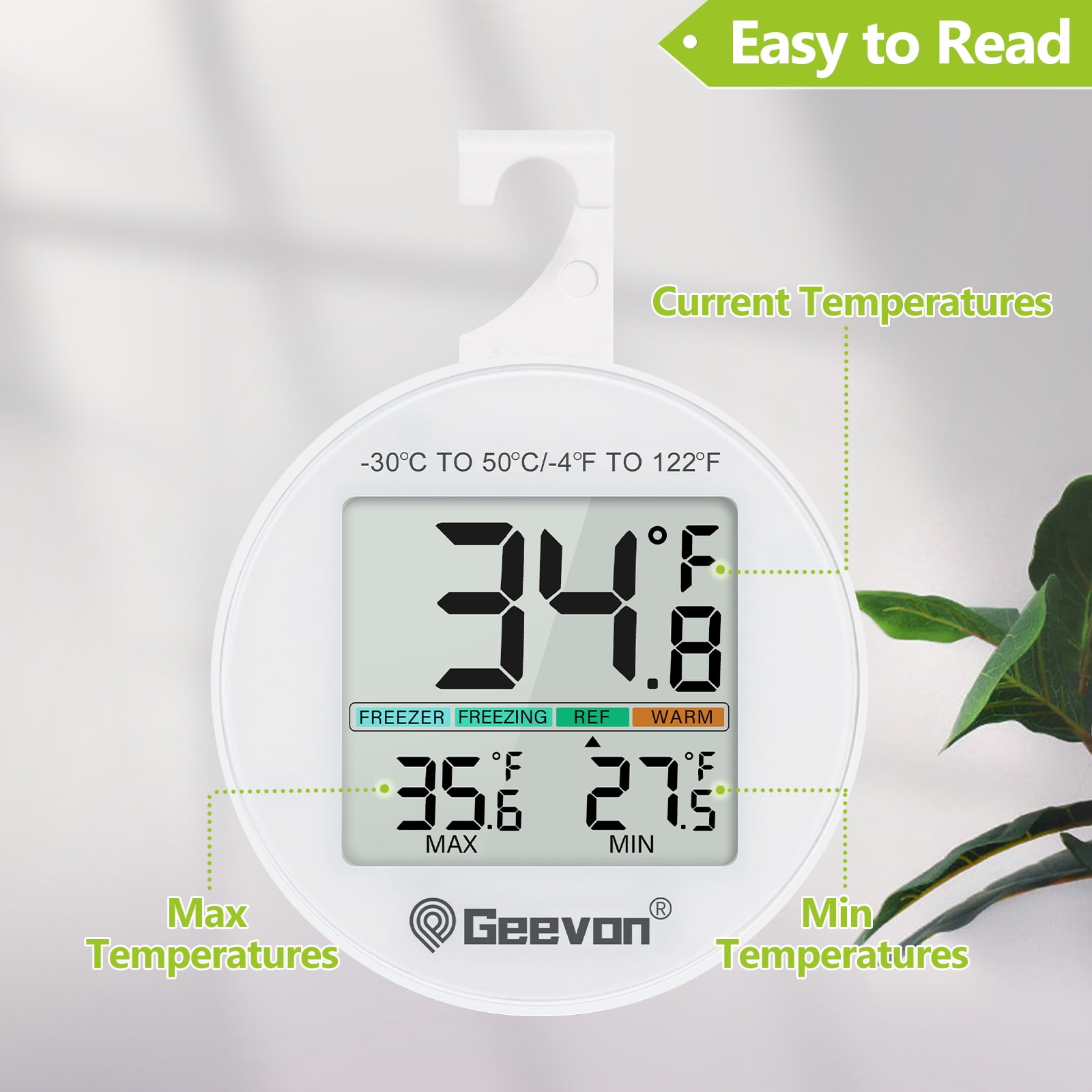 Geevon Small Digital Refrigerator Thermometer 3 Pack, IP65 Waterproof Max/Min Record Function with LCD Screen, Stand and Magnetic Back, for Fridge, Freezer Scenarios(Battery Included)