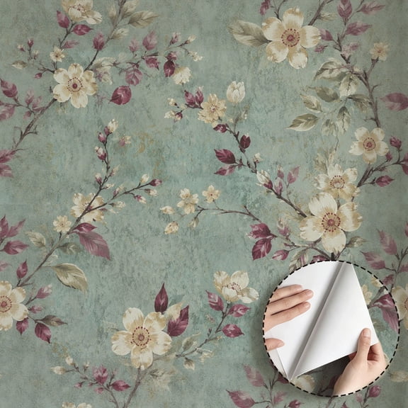 Vintage Floral Wallpaper, Rustic Farmhouse Boho Waterproof Peel and Stick Wallpaper, Wall Decoration for Living Room Bedroom Kitchen Cabinet Dorm Room Drawer, 17.7 * 118 in