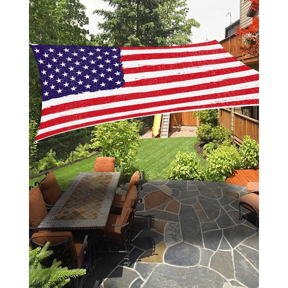 Outdoor Sun Shade Sail 8'x10', American Flag Patio Beach Shade Canopy Cloth Waterproof, Retro Rustic Stars And Stripes US Flag TearResistant & UV Protection Sun Sail for Backyard Garden Deck