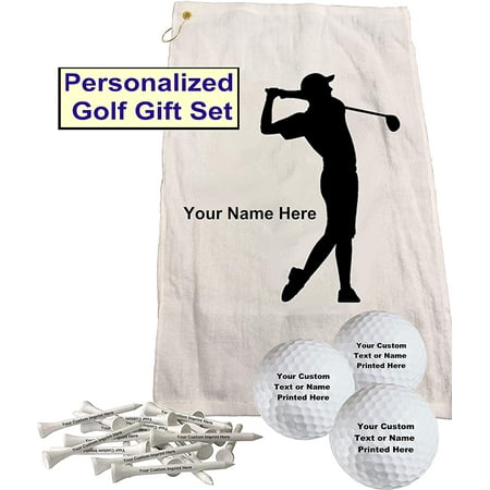 Men’s Golf Towel Gift Set – Personalized Cotton Towel & 10 Custom Tees by GBM Golf