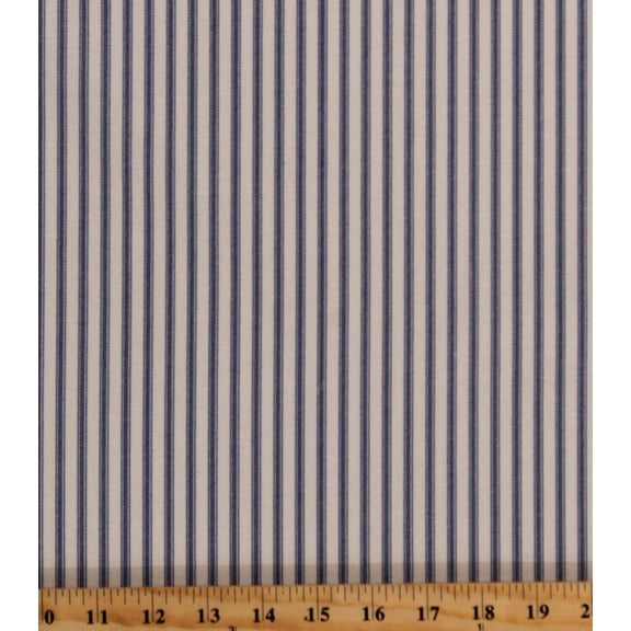 Ticking Stripe Blue on Natural 54" Wide Home Decorator Yarn-Dyed Cotton Duck Fabric Print by the Yard (HD0118-593)