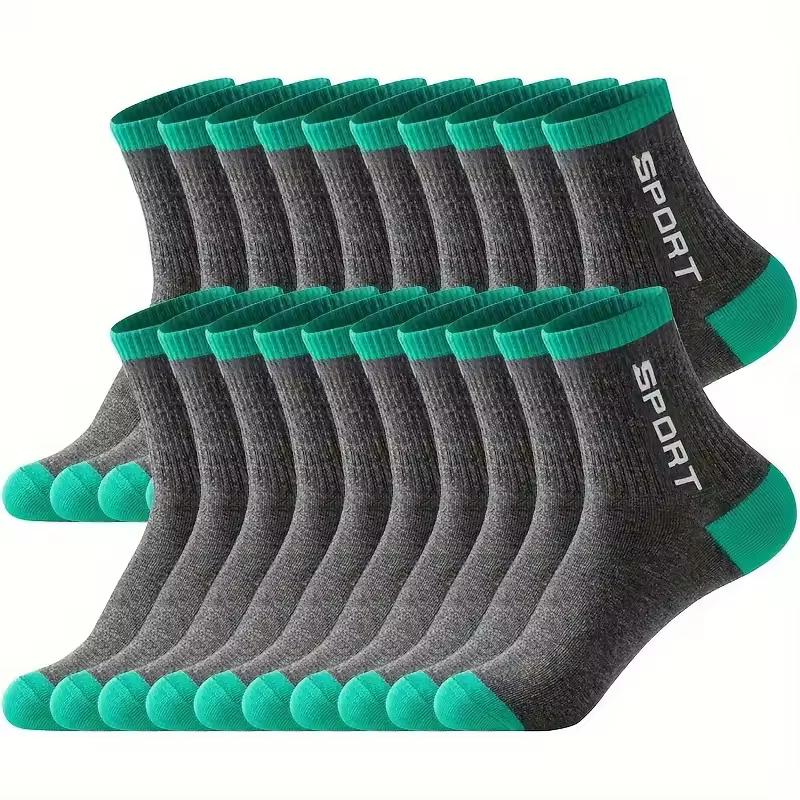 thumbnail image 2 of Calcetines deportivos de media tripulación para hombre, medias transpirables, duraderas, transpirables, transpirables, con patrón del alfabeto blanco, 20 paquetes, 2 of 5