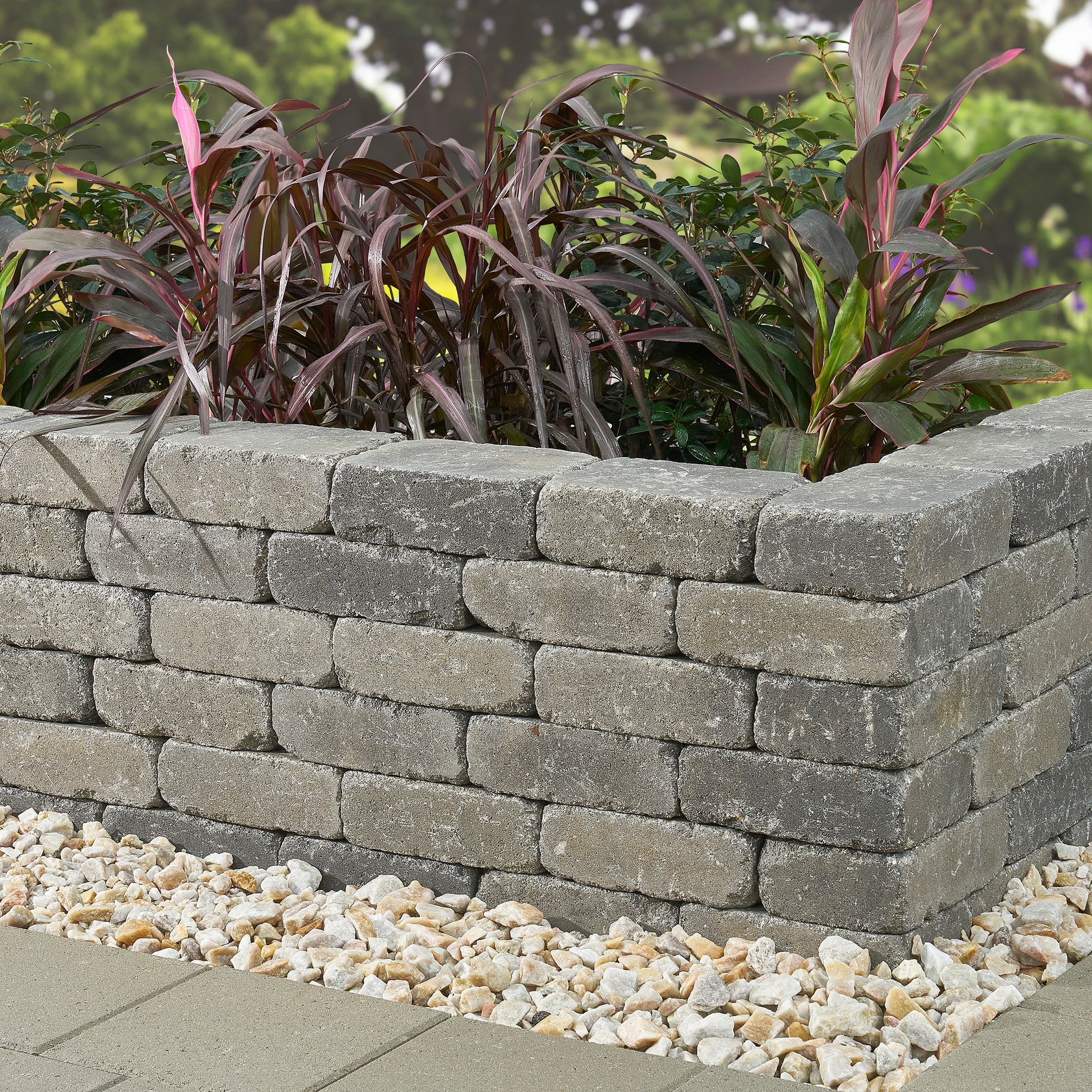 Pavestone 10.5" Rumblestone Large Granite Blend (Charcoal/Grey) Concrete Retaining Wall