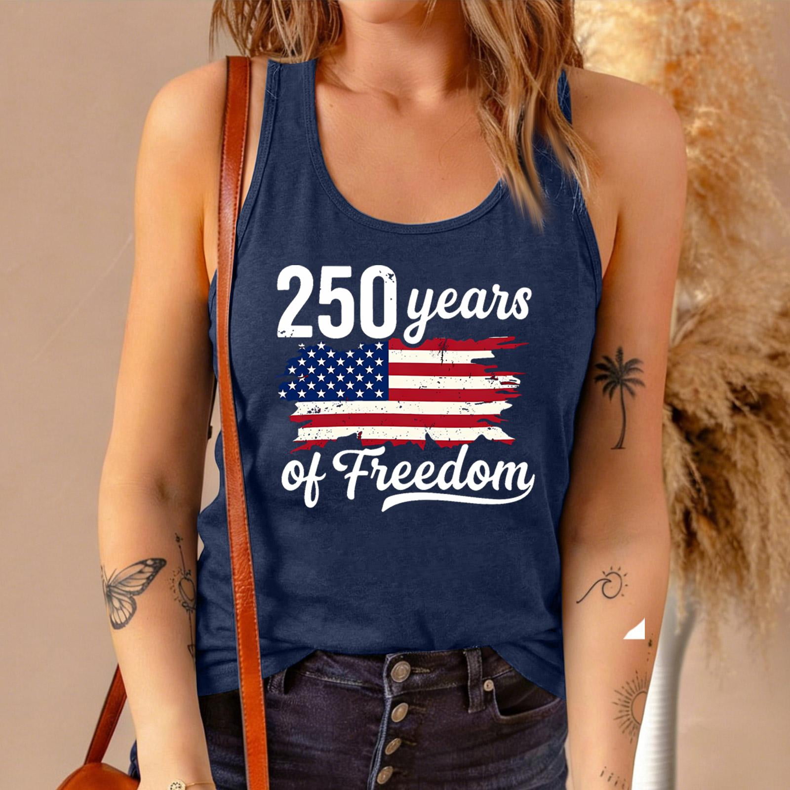 250th Anniversary USA Tank Tops Women - 250 Years of Freedom | We the People USA Flag Tanks Vest, Patriotic Racerback Tank for 4th of July