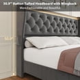 thumbnail image 3 of Queen/King LED Platform Bed Frame with Charging Station, Velvet Upholstered Bed Frame with Button Wingback Headboard, Metal Frame with No Box Spring Needed, Gray, 3 of 6
