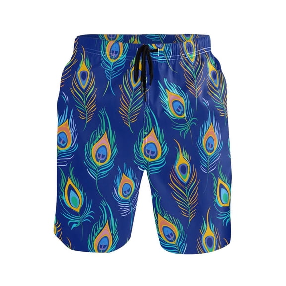 joogoo Men's Swim Trunks Artistic Peacock Feathers Beach Shorts with Pockets M