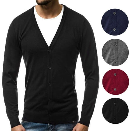 Mens Classic V-neck Sweater - Fashion Outfit Men's Solid Classic V-Neck Button Down Sweater Cardigan
