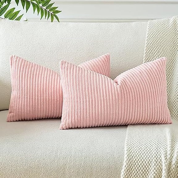 Eryueer Set of 2 Soft Corduroy Striped Cushion Covers 30x50 cm Boho Decorative Throw Pillow Covers Lumbar Cushion Case Couch Home Decor Pillowcases for Sofa Bedroom 12x20 Inch (Pink)