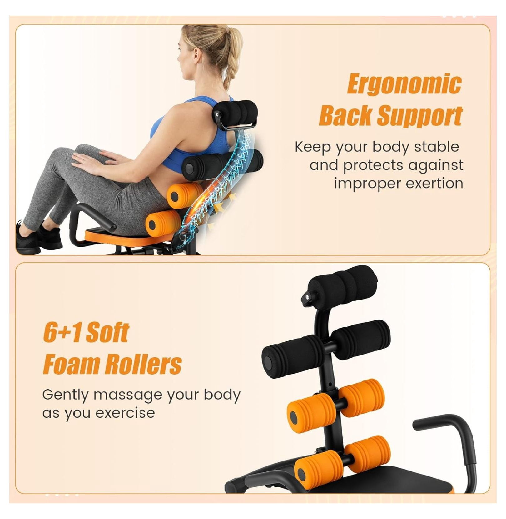 Ab Machine, Adjustable Sit Up Exercise Equipment with Foam & Handle, Multifunctional Workout Ab Trainer for Home Gym, Muscle Exercise Press for Men Women