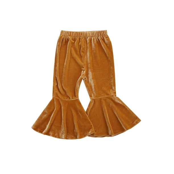 TheFound Toddler Baby Girl Flared Pants Velvet Bell Bottom Pants Ruffle LeggingsStretchy Pants