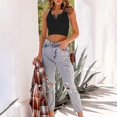 thumbnail image 4 of Women Round Neck Button Down Crop Tank Top Summer Ribbed Knitted Bodycon Sleeveless Racerback Camisole Vest T-Shirt White XL, 4 of 4