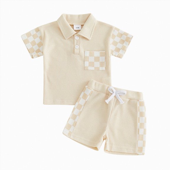CAICJ98 Boy Toddler Baby Summer Clothes 3 6 12 18 24 Months 2T 3T 4T 5T Boys Outfits Waffle Truck Embroidery Short Sleeve Tops T-Shirt and Shorts Sets Cute 2Pcs Outfits (Beige,18-24 Months)