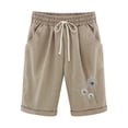 thumbnail image 4 of Gspmoly Women'S Shorts, Women'S Shorts and Linen Fashionable Printing Elastic Waist 5-Inch Pants Drawstring 5-Inch Shorts Running Shorts Deals Beige S, 4 of 4