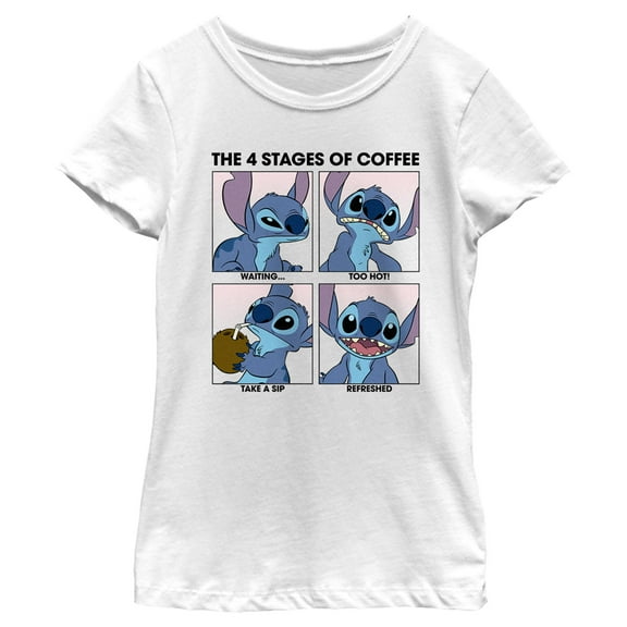 Girl's Lilo & Stitch The 4 Stages of Coffee Graphic Tee White Large