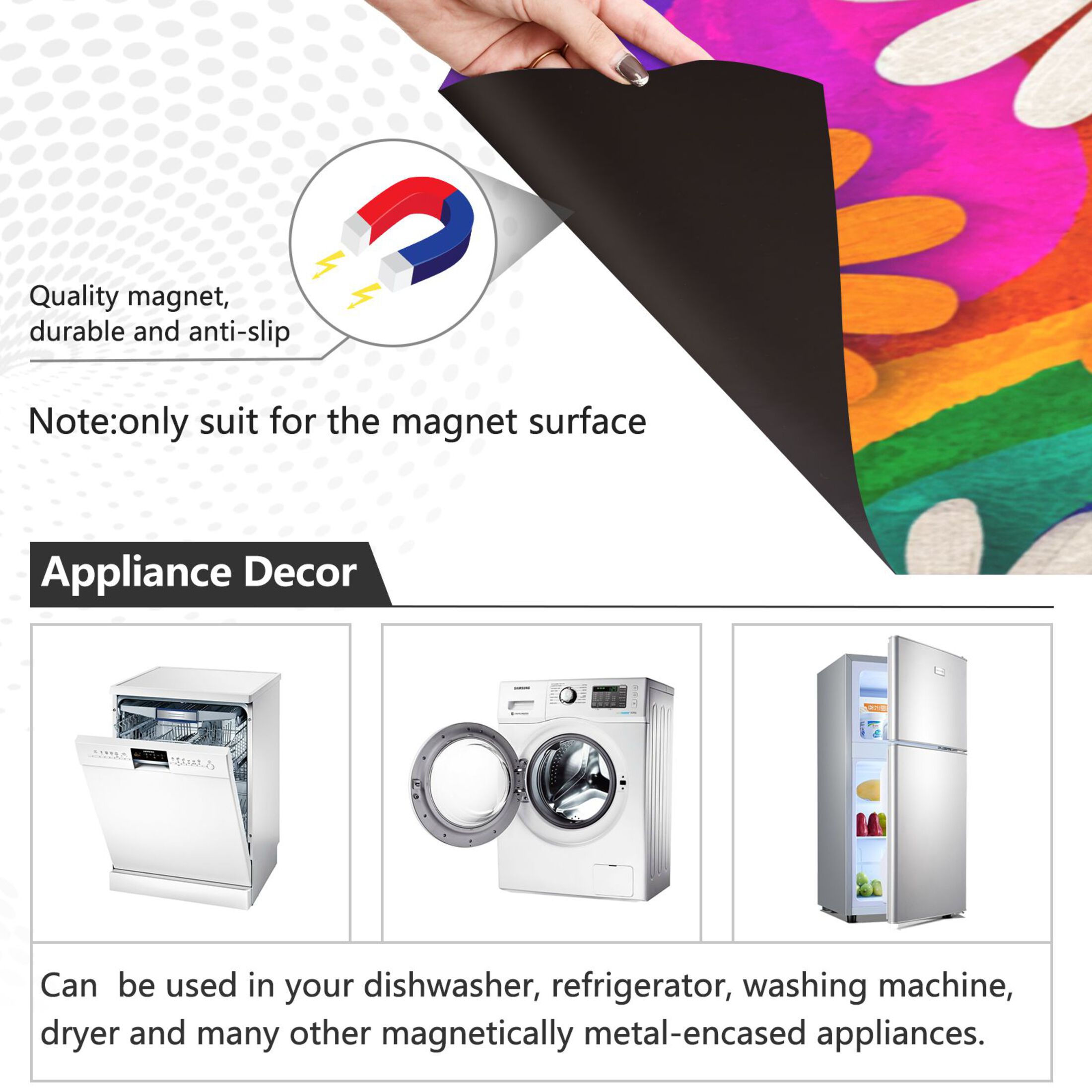 Dishwasher Magnetic Refrigerator Magnet Cover Sticker Home Decorative 23"x26" Rainbow Daisy Flowers