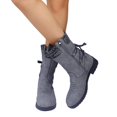 thumbnail image 2 of Eoperou Women Winter Faux Leather Yarn Middle Tube Boots Lace-up Low Heel Bootie Shoes, 2 of 8