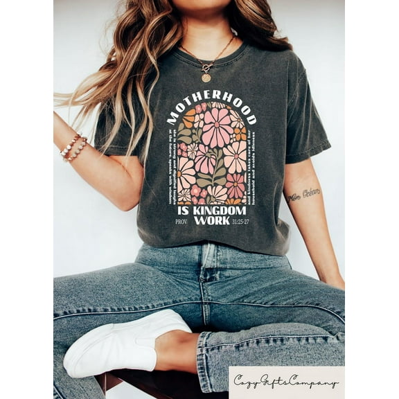 Motherhood Is Kingdom Work Shirt, Christian Mother's Day T-shirt, Retro Christian Mama Sweatshirt, Bible Verse Gift, Mother's Day Outfit