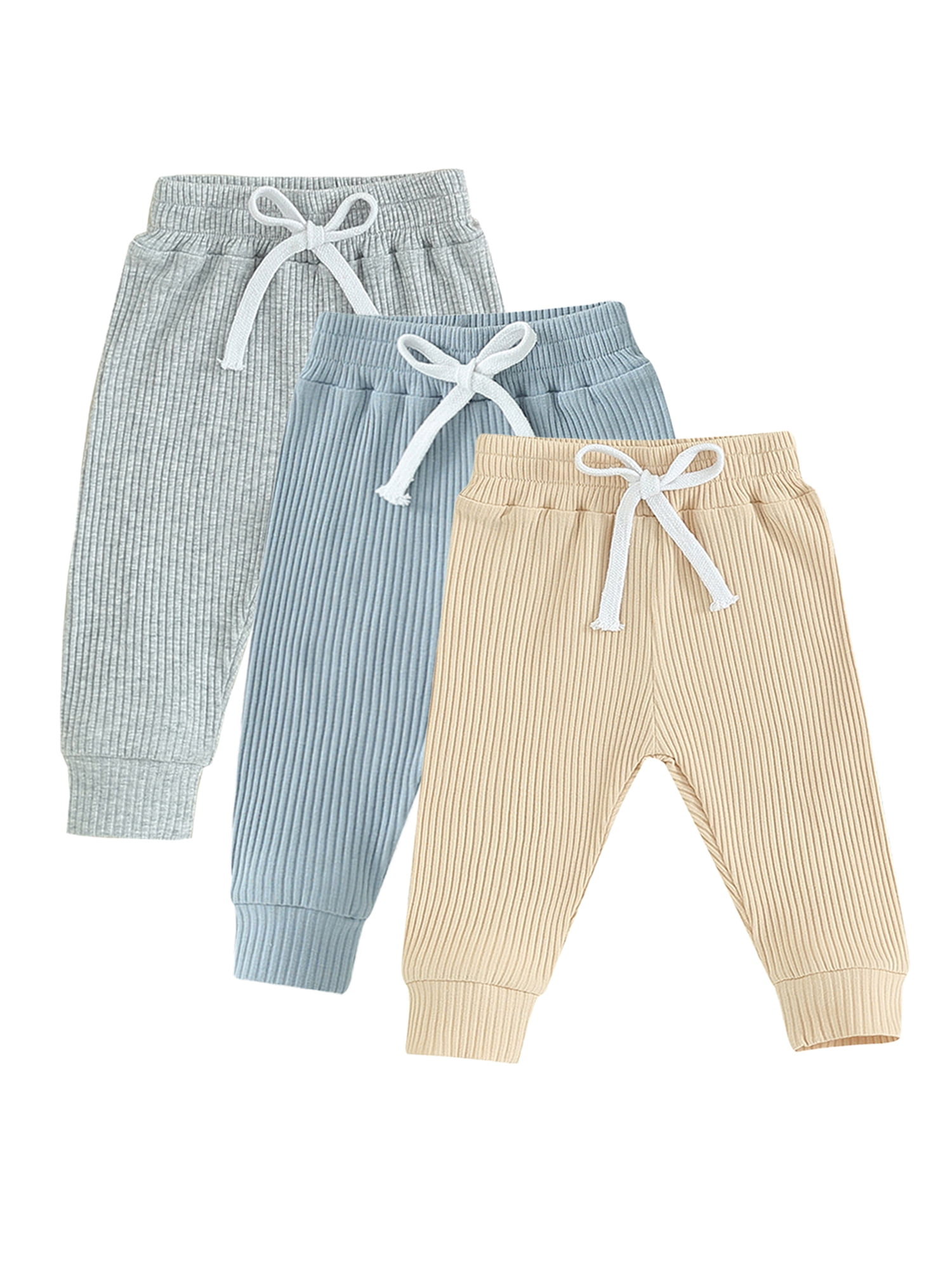 Faithtur Toddler 3 Piece Long Pants Winter Baby Solid Color Slim Fit Ribbed Bottom Infant Knitted Pull-Up Pants
