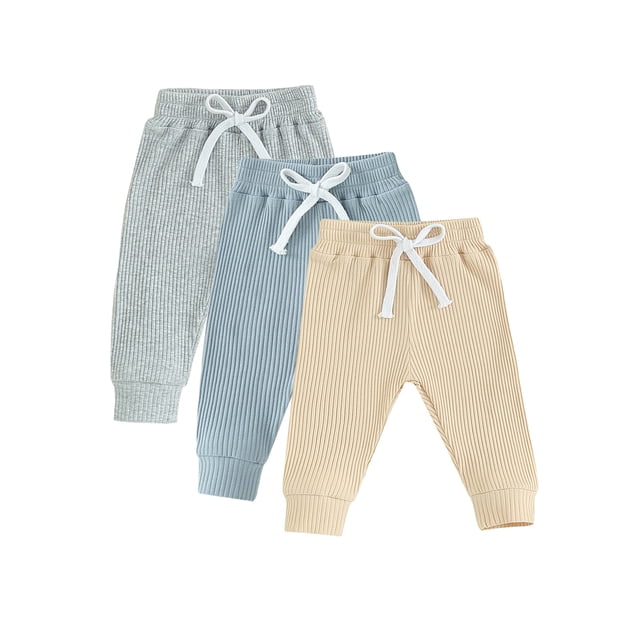 Faithtur Toddler 3 Piece Long Pants Winter Baby Solid Color Slim Fit Ribbed Bottom Infant Knitted Pull-Up Pants