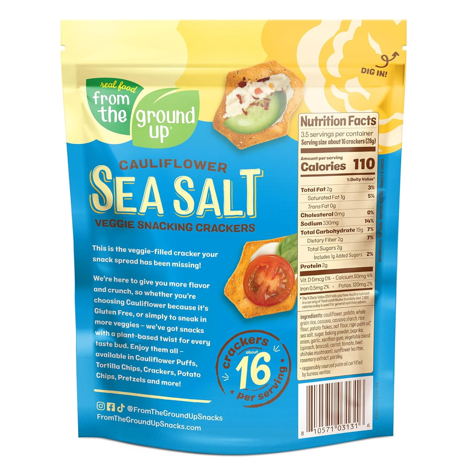 From the Ground Up Sea Salt Cauliflower Snacking Crackers, 3.5 OZ (Pack - 6)
