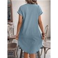 thumbnail image 6 of Women Linen Dress Spring Summer Casual Cap Sleeve V Neck Midi Button Down Shirt Dresses Lake Blue S, 6 of 7