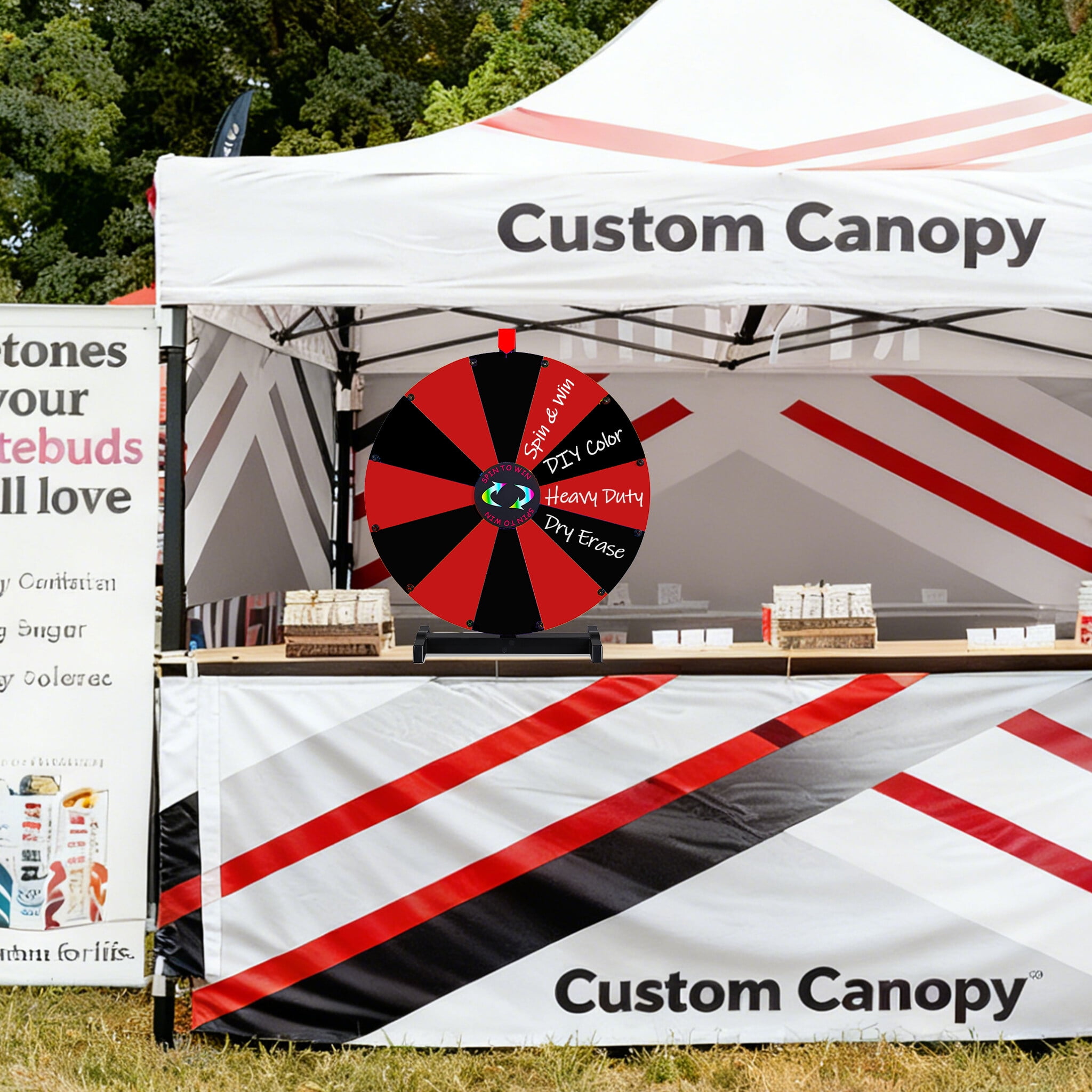 WinSpin 24" Pop Up Display Tabletop Prize Wheel Black & Red Trade Show Display Spinning Wheel 12 Slots for Outdoor Booths Exhibition Events