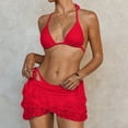 thumbnail image 4 of Aimik Women's Lace Skirt Bikini Sets 3 Piece Bathing Suits Halter Tie Triangle Side Tie Cheeky Solid Color Swim Bikini Swimwear, 4 of 6