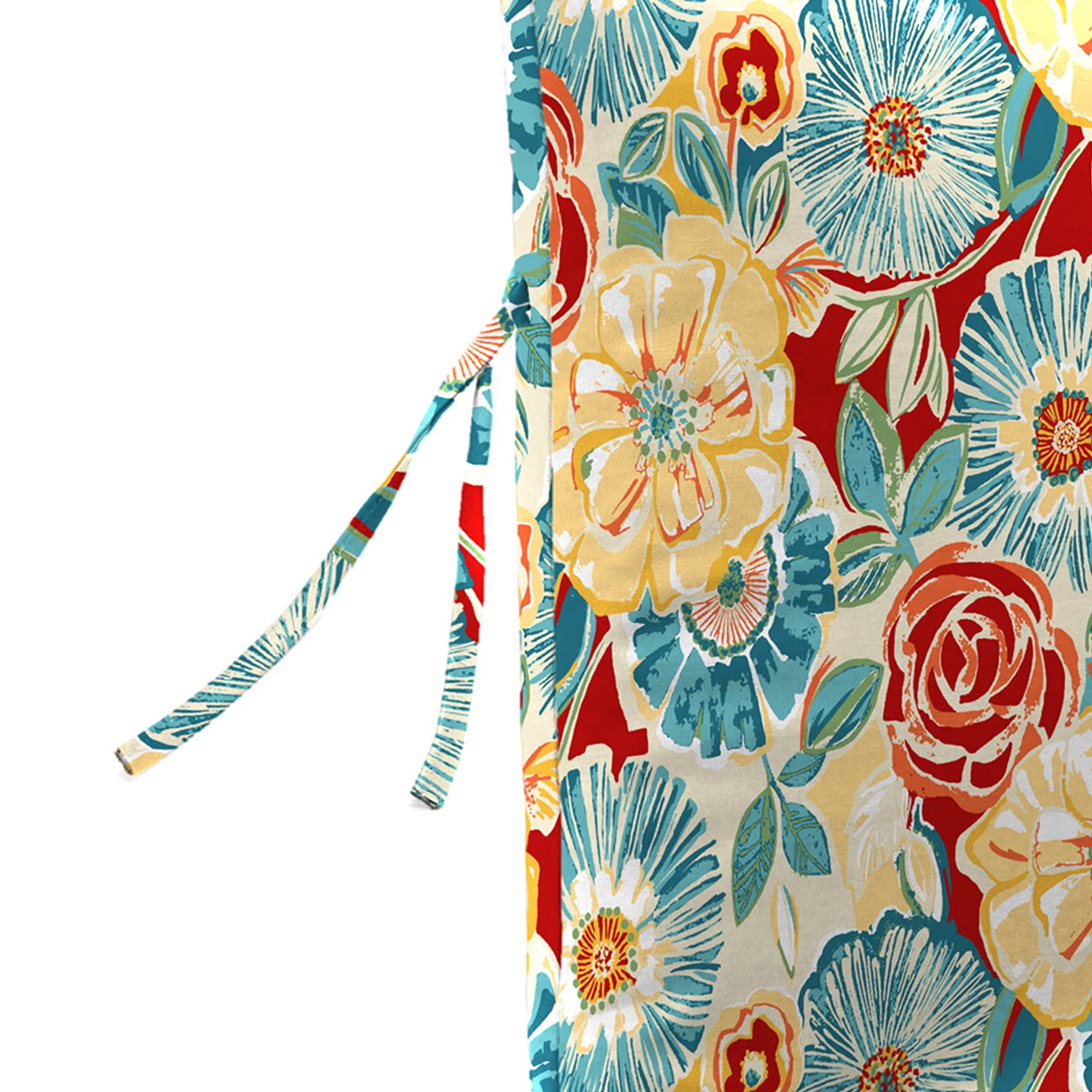 Jordan Manufacturing 38" x 21" Retro Flower Multicolor Floral Rectangular Outdoor Chair Cushion with Ties and Hanger Loop (2 Pack)