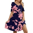 thumbnail image 5 of Frontwalk Ladies T Shirt Dress Short Sleeve Sundress Crew Neck Mini Dresses Boho Loose Floral Print Pink M, 5 of 6