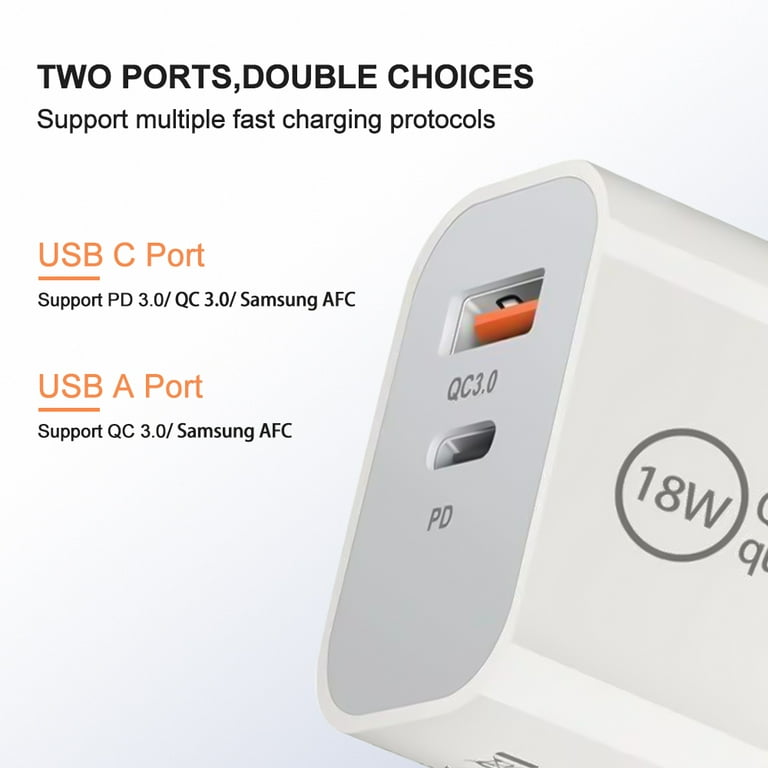 18W PD Power Delivery USB-C + 18W Qualcomm Quick Charge 3.0 Adaptive Fast  Wall Charger - White - HD Accessory