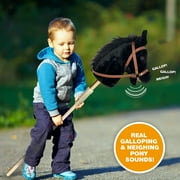 Playful Minds: Stick Pony - Midnight - Black, 34 Wood Stick Ride-On, 12 Plush Horse Head, Realistic Animal Sounds, Bridle & Reins, 3D Eyes, Kids 3+