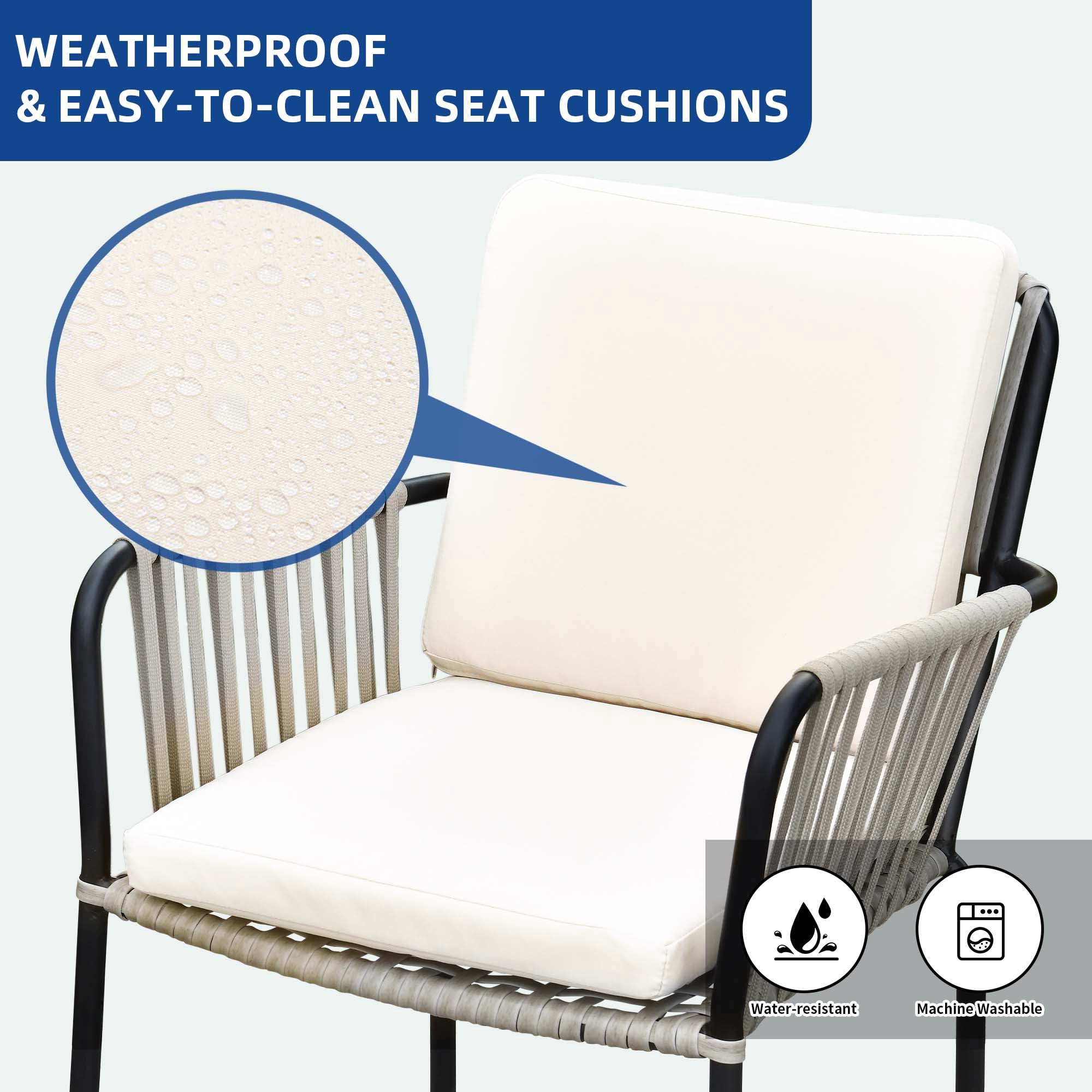 DEXTRUS Outdoor Dining Chair Set of 2, Rope Woven Design Bistro Chairs, Indoor-Outdoor Armchair Seating - Green and Grey