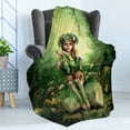 thumbnail image 4 of Fairy Soft Flannel Fleece Throw Blanket, Computer Art Elf Girl Wreath Her Head Sitting on a Tree Stump, Cozy Plush for Indoor and Outdoor Use, 70" x 90", Green Beige Pink, by Ambesonne, 4 of 5