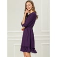 thumbnail image 4 of Vestido Corto Allegra K de Gasa con Volantes y Manga 3/4 para Mujer Púrpura S, 4 of 6