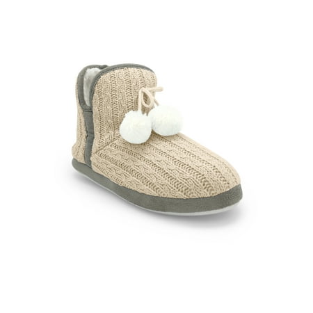 Cable Knit Booties - Junie's Women's Carol Plush Fur Lined Slip-on Cable Knit Slipper Bootie