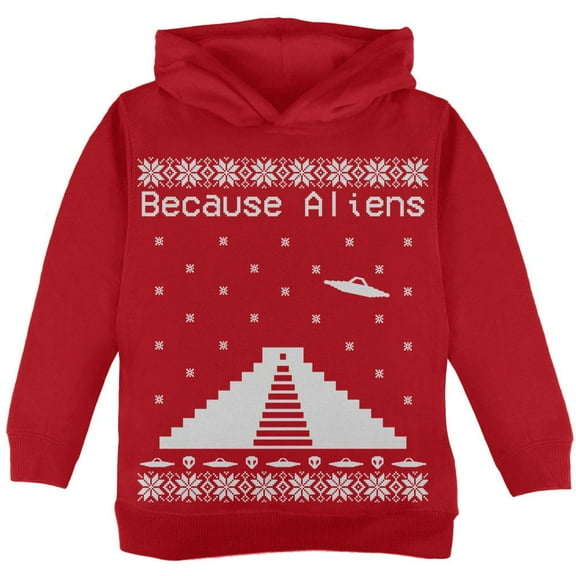 Because Aliens Pyramid Christmas Sweater Red Toddler Hoodie - 2T