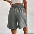 thumbnail image 7 of Rggeeun Women'S Shorts Solid Color Elastic Waist Knit Soft Breathable Loose Fit Knee-Length Pleated With Side Pockets & Button For Summer Vacation Beach Versatile Bottoms,Grey,S, 7 of 7