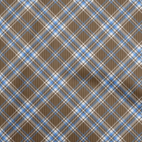 oneOone Cotton Poplin Twill Brown Fabric Checks Dress Material Fabric Print Fabric By The Yard 56 Inch Wide