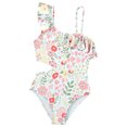 thumbnail image 1 of Toddler Girls Leotard Swimsuits One Shoulder Hallow Out Waist Floral Patterns Ruffle Bathing Suit Infant Girl Swimsuit For Indoor Outdoor Summer Swimming, 1 of 7