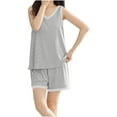 thumbnail image 2 of New Release,Women's Plus Size Home Suit Set, Chest Cushion, Short Sleeves, Solid Color, Comfortable, Plus Size, Home Relaxation Sleek and Stylish|100%Polyester,Gray,Sopatenor, 2 of 9