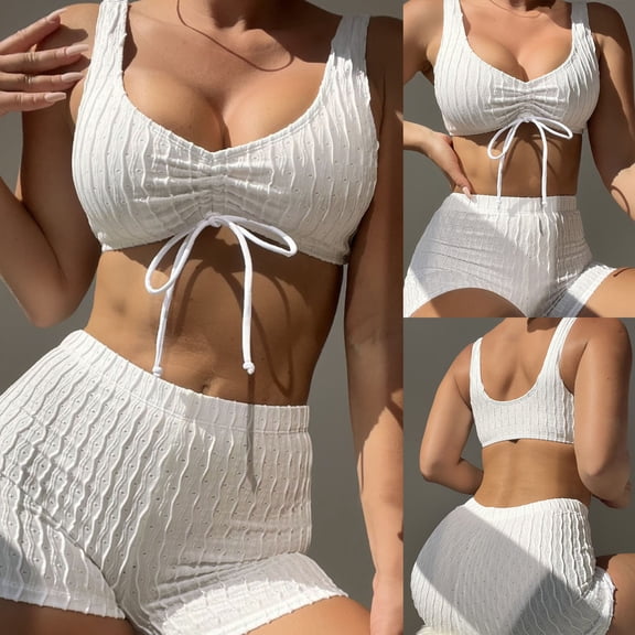 Women's Vest Lacing Swimwear Summer Two Piece Swimsuit Beach Bikini Women Two Piece Swimsuit with Shorts Short Swimsuits for Women Front Tie Skirt Set Board Shorts Boys Size 14 Girls Swim Shorts Size