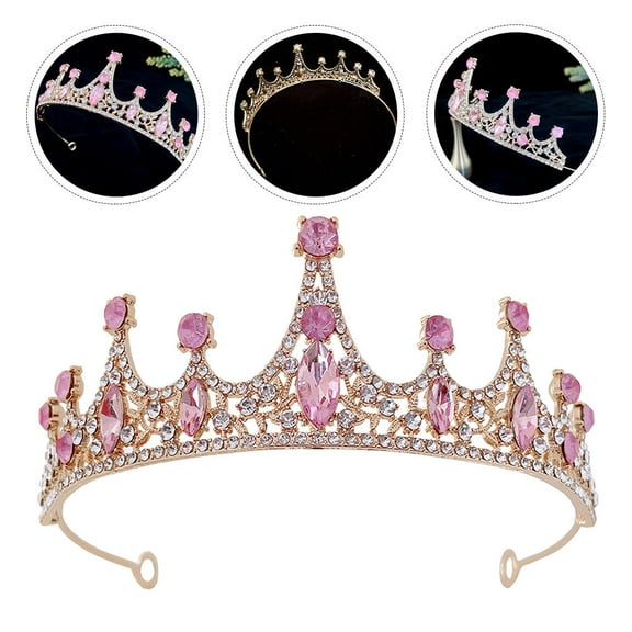 Worgeous  Crystal Crown Tiara Kids Rhinestone Headbands Hair Toppers Bridal Accessories Miss Child Pink