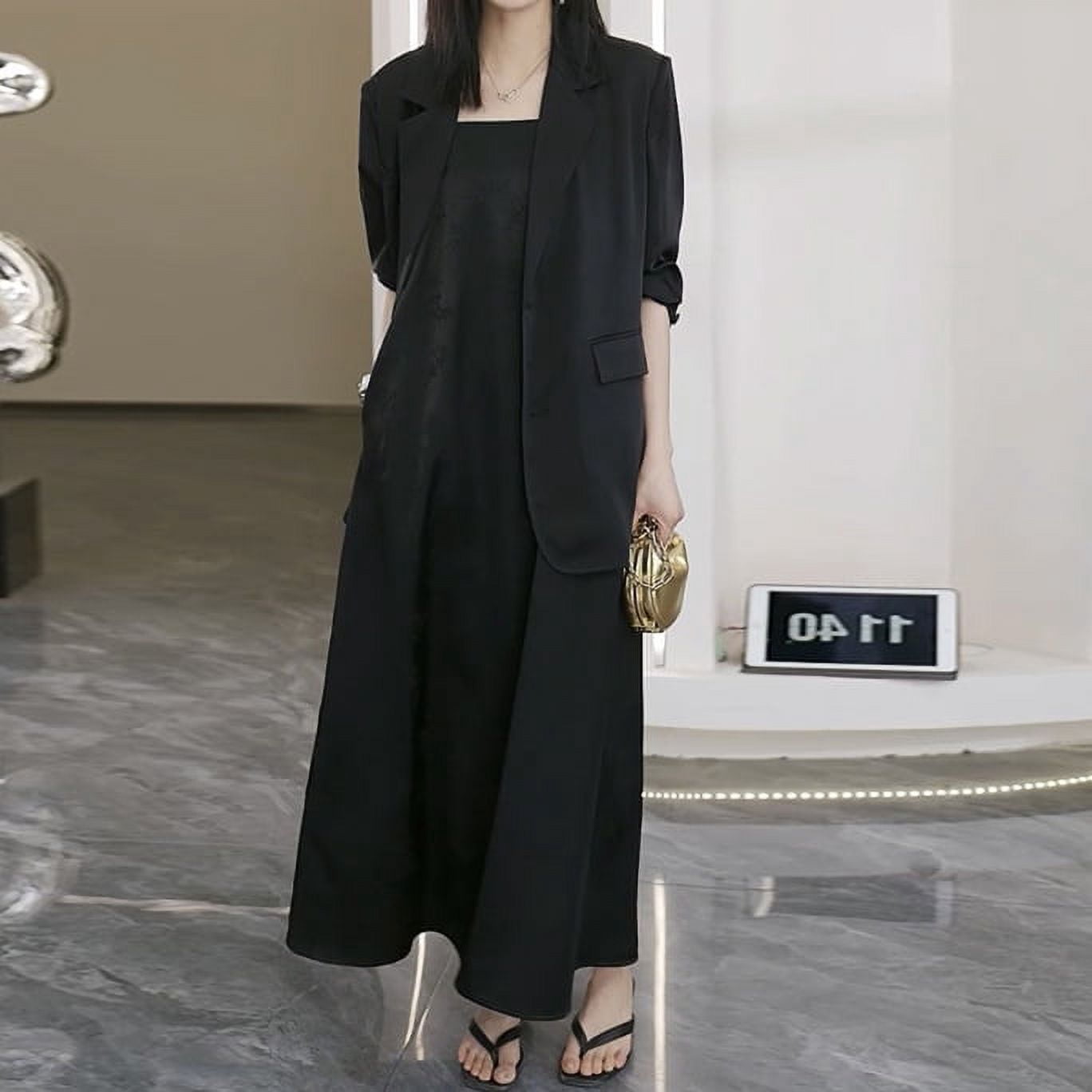 Xz135-thin suit satin back slit professional commuter loose